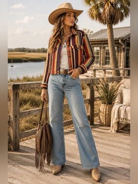 Patrick Christopher Striped Jacket M Boho Western Shacket Colorful Fall